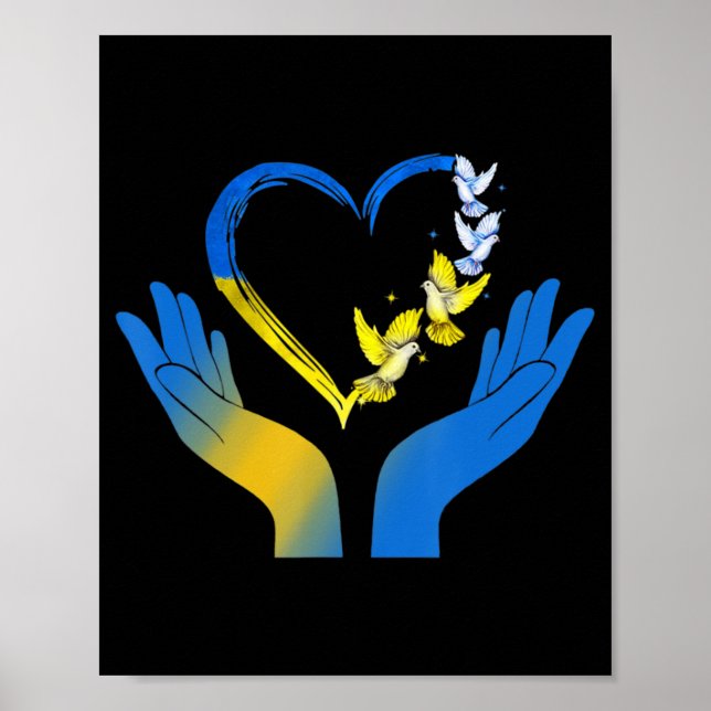 Hand Heart Ukrainian Flag Dove Ukraine Stand With  Poster (Front)