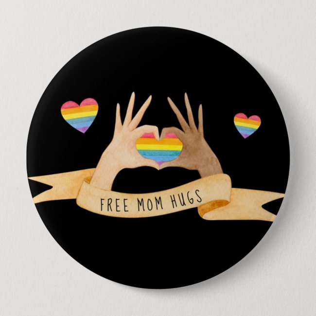 Hand Hearts Free Mom Hugs | Rainbow LGBTQ Pride Button