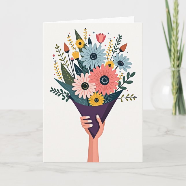 Hand Held Bouquet Birthday Card (Front)