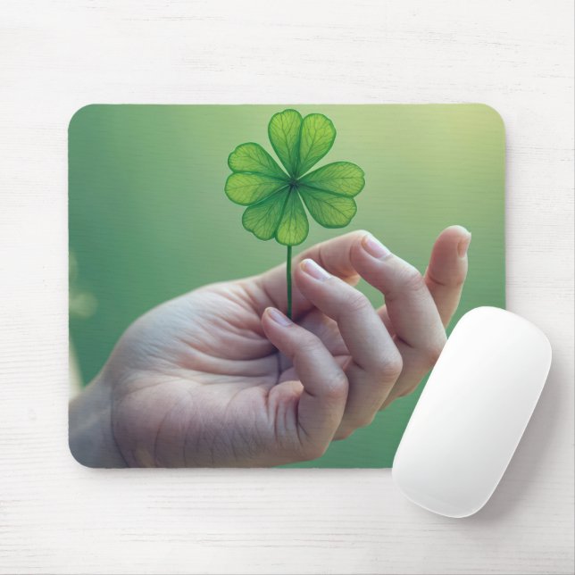 Hand Held Four-leaf Clover Mouse Pad (With Mouse)