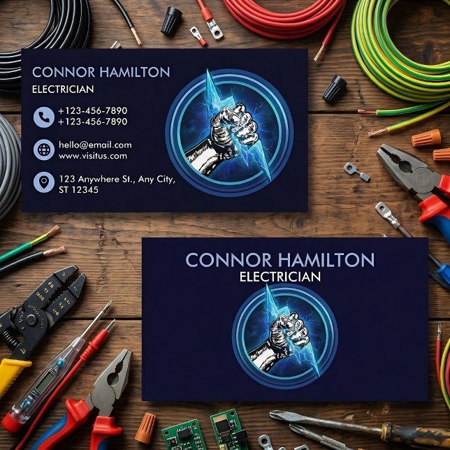 Hand Hold Blue Lightning Electrician Business Card (Creator Uploaded)
