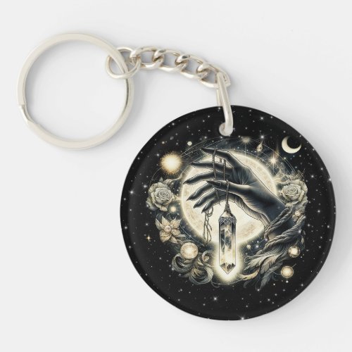 Hand Holding a Crystal under the Moonlight Keychain