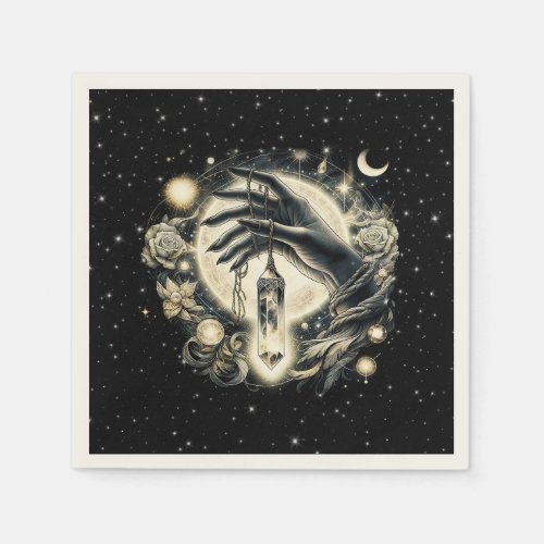 Hand Holding a Crystal under the Moonlight Napkins
