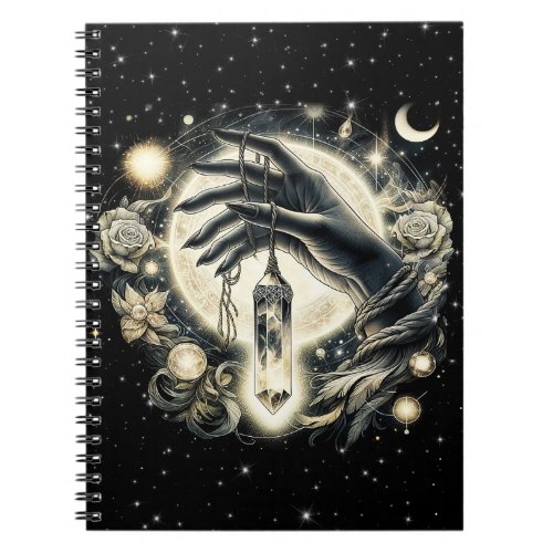Hand Holding a Crystal under the Moonlight Notebook