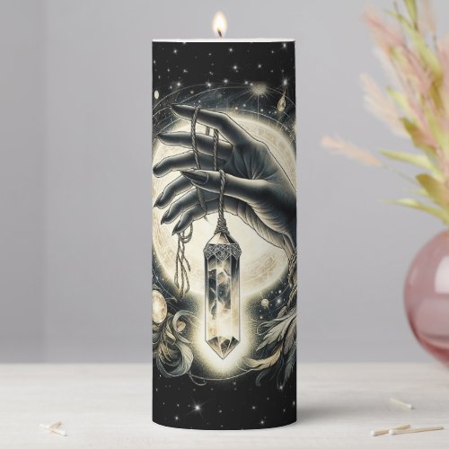 Hand Holding a Crystal under the Moonlight Pillar Candle