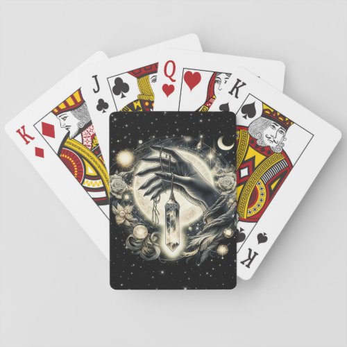 Hand Holding a Crystal under the Moonlight Playing Cards