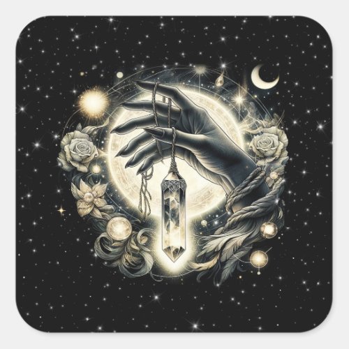 Hand Holding a Crystal under the Moonlight Square Sticker