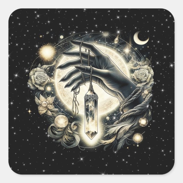 Hand Holding a Crystal under the Moonlight Square Sticker (Front)