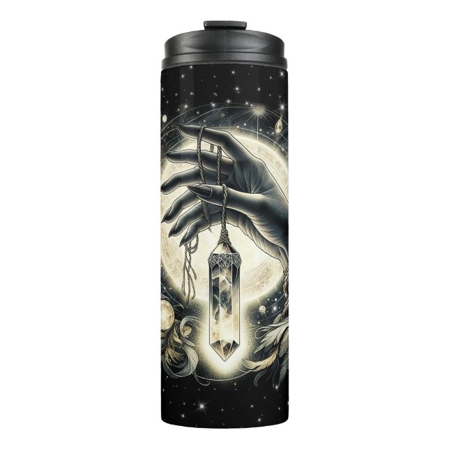 Hand Holding a Crystal under the Moonlight Thermal Tumbler (Front)