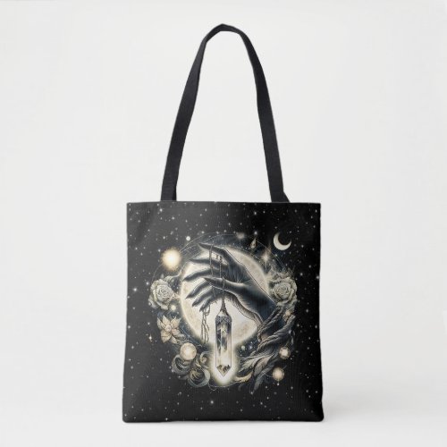 Hand Holding a Crystal under the Moonlight Tote Bag