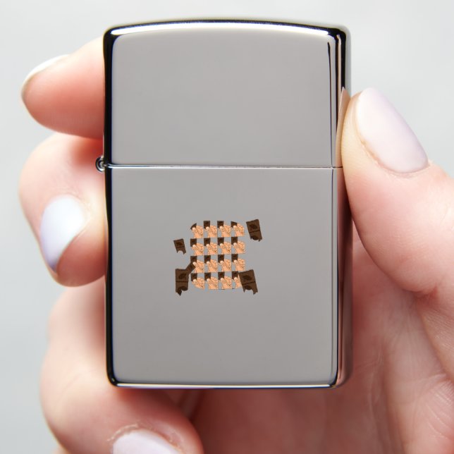 Hand holding a piece of Valentine's chocolate Zippo Lighter (In Hand)