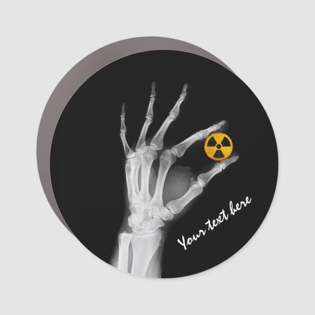 Hand Holding a Radiation Symbol  Car Magnet (Front)