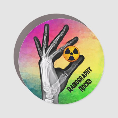 Hand Holding a Radiation Symbol  Car Magnet