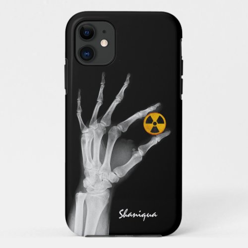 Hand Holding a Radiation Symbol iPhone 11 Case