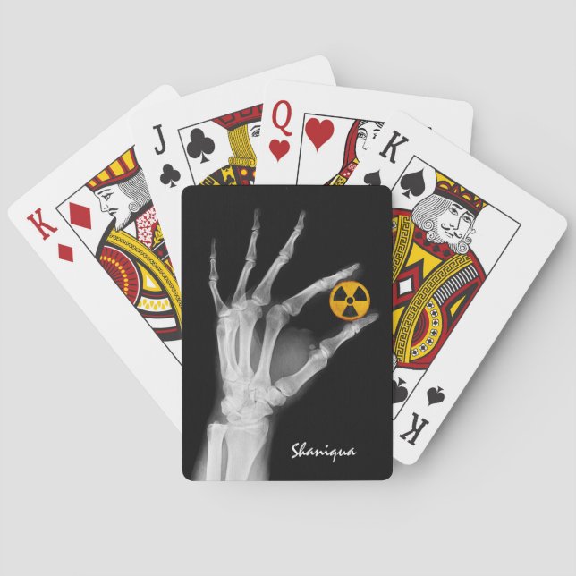 Hand Holding a Radiation Symbol  Poker Cards (Back)