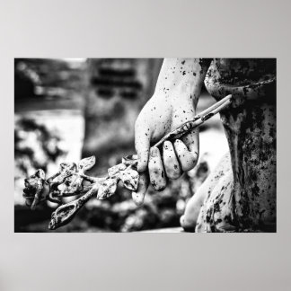 Hand holding a rose graveyard sculpture poster
