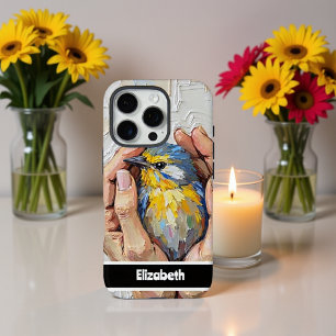 Hand Holding a Vibrant Painted Bird iPhone 16 Pro Case
