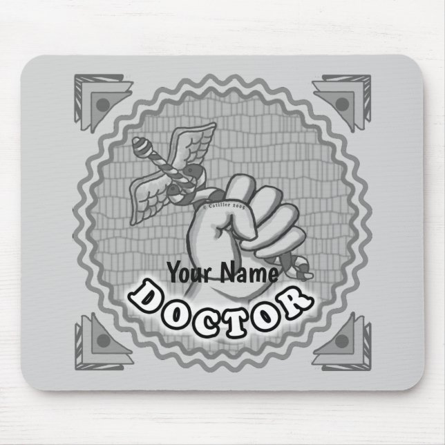 Hand holding caduceus doctor  mouse pad (Front)
