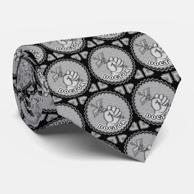 Hand holding caduceus doctor  neck tie (Rolled)