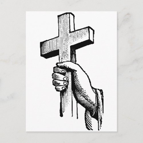 hand holding cross postcard