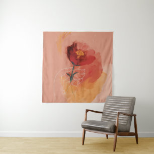 Hand holding flower watercolor and line sketch tapestry