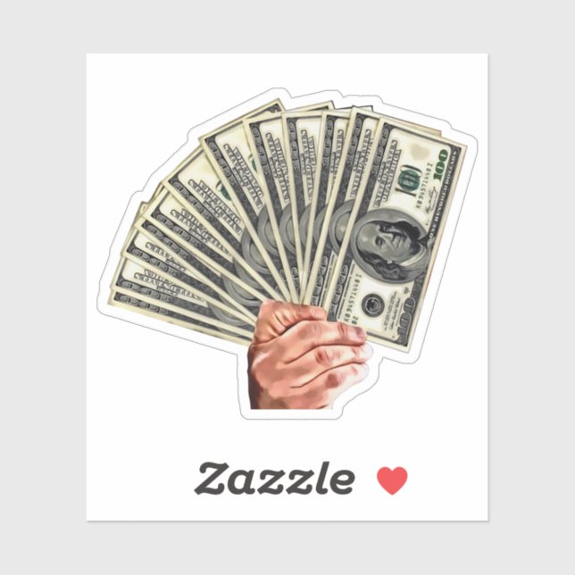 hand holding hundred dollar bills money art sticker (Sheet)