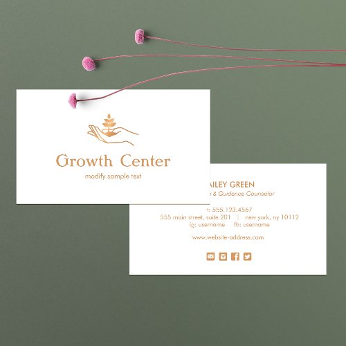 Hand Holding Leaf Plant  Life Coach and Therapist Business Card