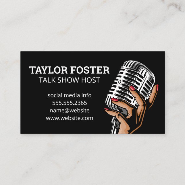 Hand Holding Microphone | Singer | Radio Host Business Card (Front)