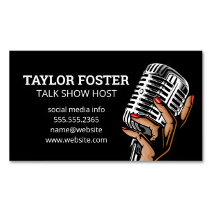Hand Holding Microphone Singer Radio Host Business Card Magnet