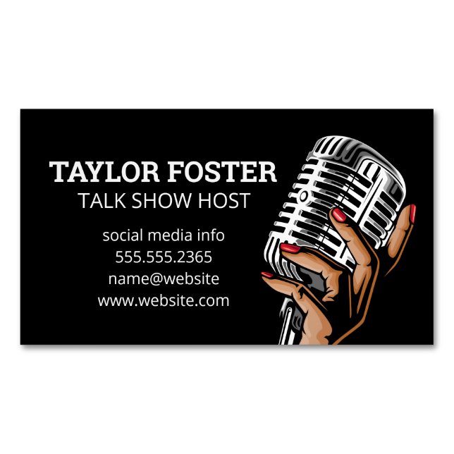 Hand Holding Microphone | Singer | Radio Host Business Card Magnet (Front)