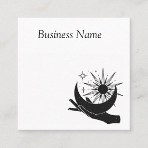 Hand holding moon and sun square business card