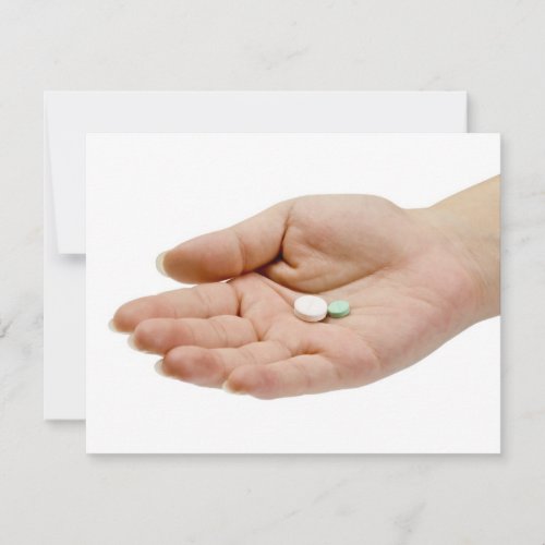 Hand holding pills personalized invite