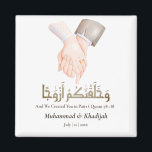 Hand Holding Quote An-Naba 8 Muslim Wedding Nikah Magnet<br><div class="desc">Hand Holding Quote An-Naba 8 Muslim Wedding Nikah Magnet We create this design with drawing of bride and grooms holding hand and a quote from Quran " wa khalaqnakum azwaaja" with meaning " and we created you in pairs" from Surah An-Naba 78:18 This design could easily personalize and customize by...</div>