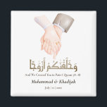 Hand Holding Quote An-Naba 8 Muslim Wedding Nikah Magnet<br><div class="desc">Hand Holding Quote An-Naba 8 Muslim Wedding Nikah Magnet We create this design with drawing of bride and grooms holding hand and a quote from Quran " wa khalaqnakum azwaaja" with meaning " and we created you in pairs" from Surah An-Naba 78:18 This design could easily personalize and customize by...</div>