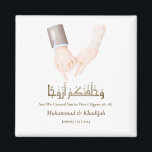 Hand Holding Quote An-Naba 8 Muslim Wedding Nikah Magnet<br><div class="desc">Hand Holding Quote An-Naba 8 Muslim Wedding Nikah Classic Round Magnet We create this design with drawing of bride and grooms holding hand and a quote from Quran " wa khalaqnakum azwaaja" with meaning " and we created you in pairs" from Surah An-Naba 78:18 This design could easily personalize and...</div>