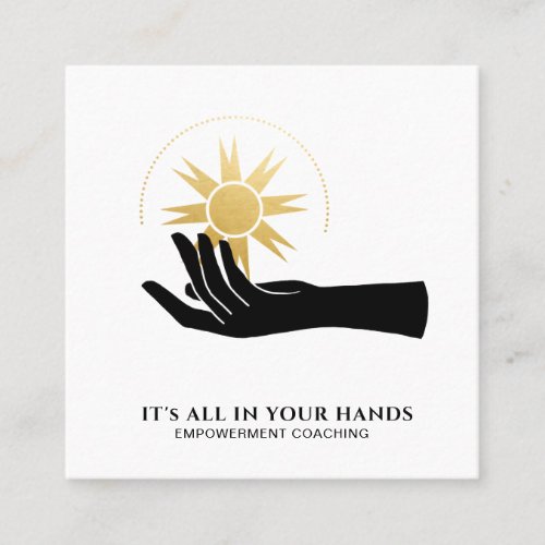  Hand Holding Sun Black Gold Cosmic Energy  Square Business Card
