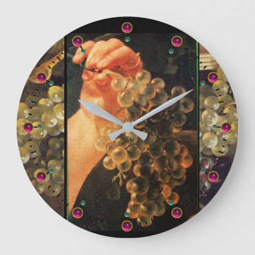 HAND HOLDING WHITE GRAPES VINEYARD WINE TASTING LARGE CLOCK