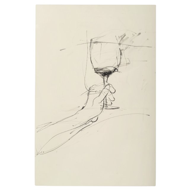 Hand Holding Wine Glass Sketch - Metal Print (Front)