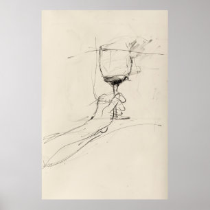 Hand Holding Wine Glass Sketch - Poster