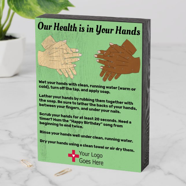 Hand Hygiene Proper Hand Washing Wooden Box Sign (In Situ Vertical)