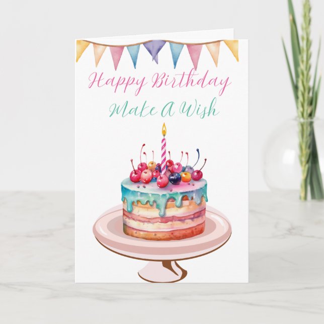 Hand Iillustrated Birthday Cake, Birthday Card (Front)