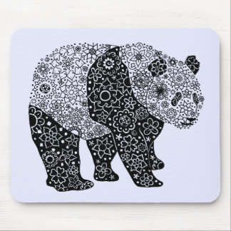 Hand Illustrated Artsy Floral Panda Bear Mouse Pad