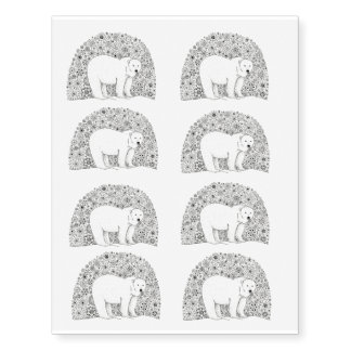 Hand Illustrated Artsy Floral Polar Bear Temporary Tattoos