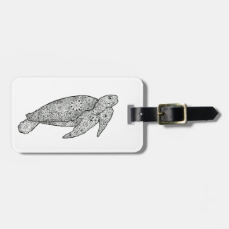 Hand Illustrated Artsy Floral Sea Turtle Luggage Tag