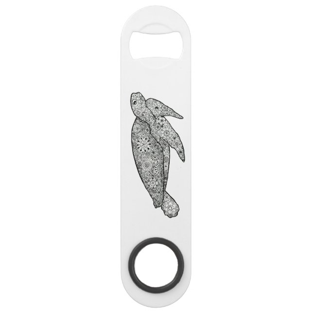 Hand Illustrated Artsy Floral Sea Turtle Speed Bottle Opener (Back)
