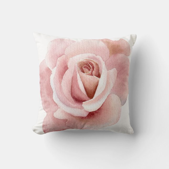 Hand Illustrated Blush Pink Rose Throw Pillow (Front)