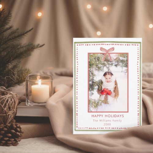 Hand-Illustrated Bow & Berry Photo Christmas Card