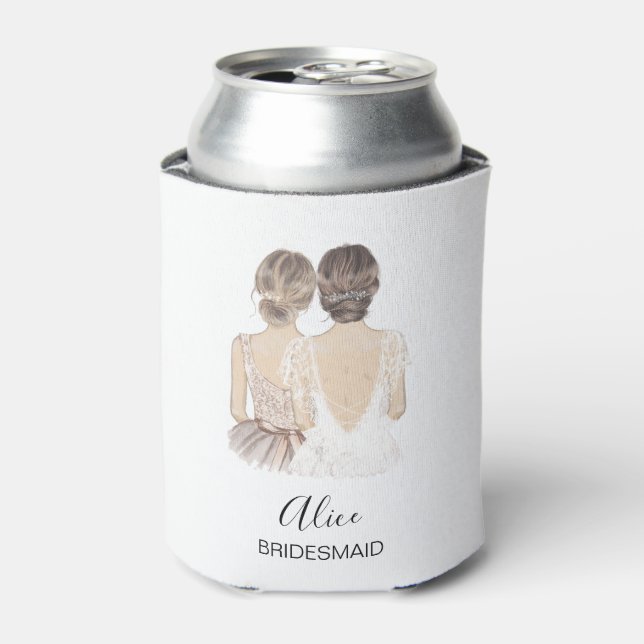 Hand Illustrated Bridesmaid Maid of honor Can Cooler (Can Front)