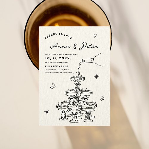 Hand_illustrated Champagne Tower Vintage Wedding Invitation