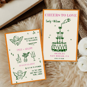 Hand-illustrated Champagne Tower Wedding Invitation